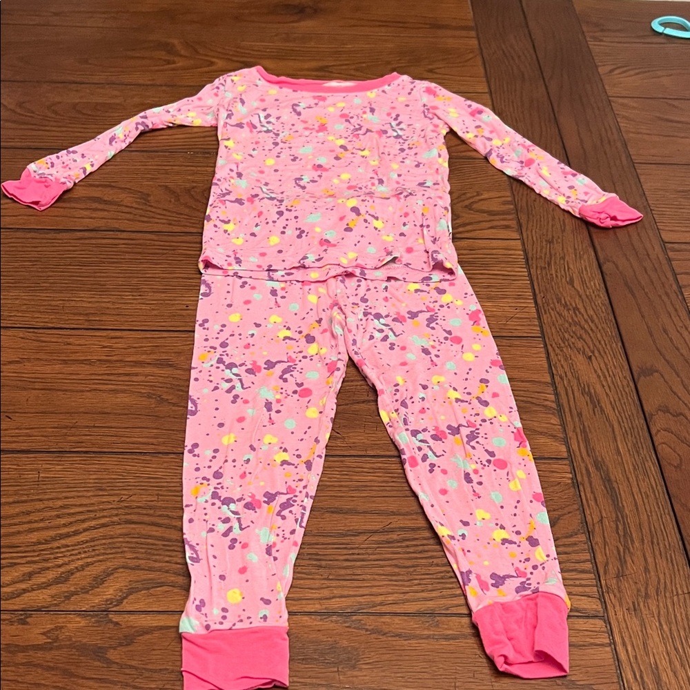 Little Sleepies Paint Party Pink Pajama Set with Multicolor Print